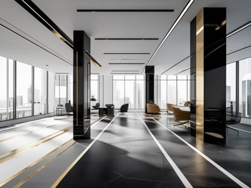 Intelligent-Office-Spaces-with-Expansive-Floorplates-in-black-white-golden-theme
